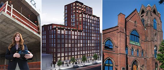 From left: Toby Moskovits (credit: Ashley Walker), rendering of 41-21 28th Street in Long Island City and the Spire Lofts in Williamsburg