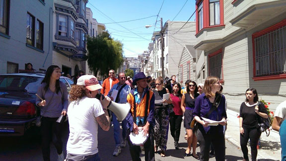 Anti-Airbnb protestors in San Francisco's North Beach neighborhood, in 2014.