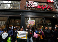 NYC’s first Chick-fil-A opens to lines and raucous protests