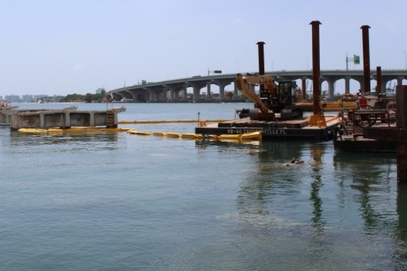A July 2015 photo of the Venetian Causeway construction (Credit: Phillip Pessar)