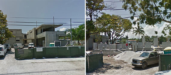 The construction sites at 2128 and 2142 North Bay Road where two waterfront mansions are being built