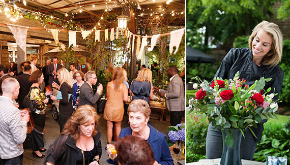 From left: The launch party was held under a canopy of vines at the McKittrick Hotel’s rooftop garden bar, Frederique van der Wal