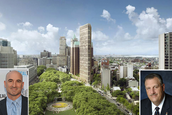 A rendering of 280 Cadman Plaza West (credit: Marvel Architects) (inset: David Kramer and Gary LaBarbera)