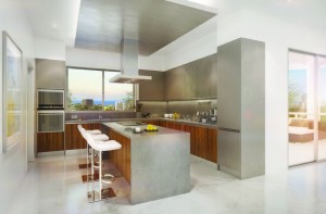 Interior rendering for a unit's kitchen