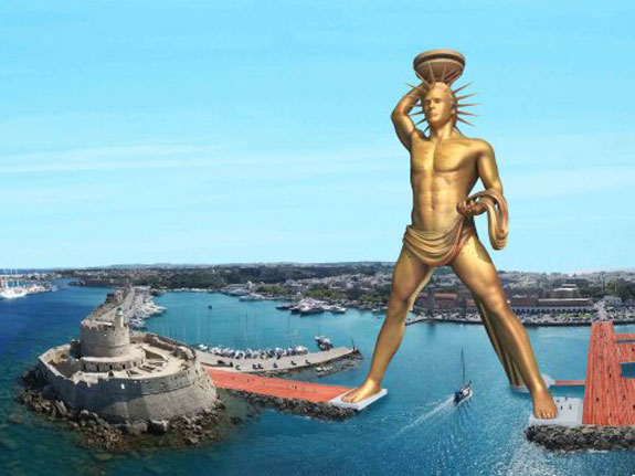 A rendering of the 400-foot Colossus of Rhodes reboot.