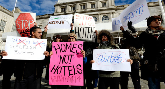 An anti-Airbnb protest