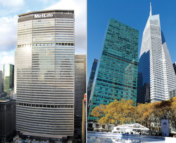 From left: The MetLife building and 3 Bryant Park