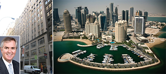 250 West 39th Street in the Garment District and Doha in Qatar (inset: Lincoln Property's William Hickey)