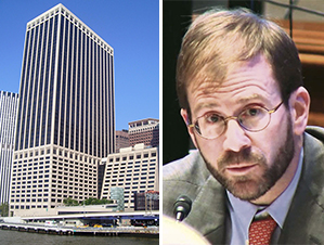 55 Water Street in the Financial District and the Teachers' Retirement System's John Adler