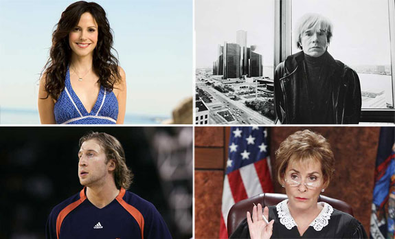 Clockwise from left: Mary-Louise Parker, Andy Warhol, Troy Murphy and Judith “Judge Judy” Sheindlin