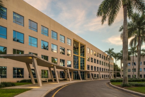 One of the two office buildings in the Commercial Place plaza in Fort Lauderdale