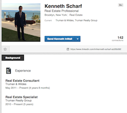 A screenshot of Scharf's LinkedIn profile, where both affiliations are listed