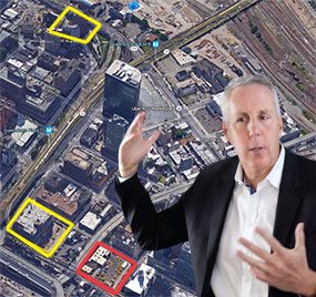 Kevin Maloney with 42-50 24th Street (in red) and his other Long Island City development sites