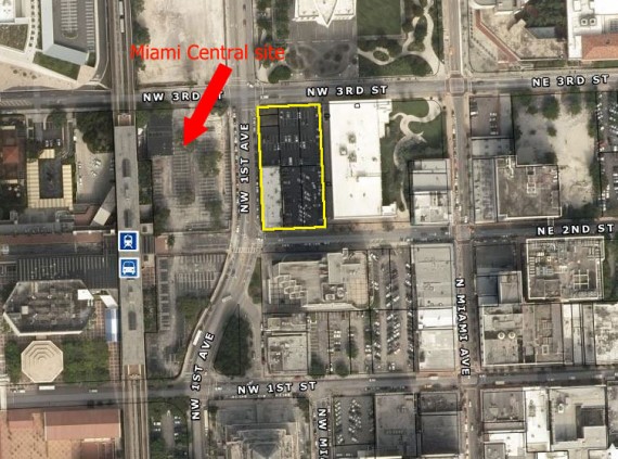 The acre of land purchased by investors in downtown Miami and the MiamiCentral development site
