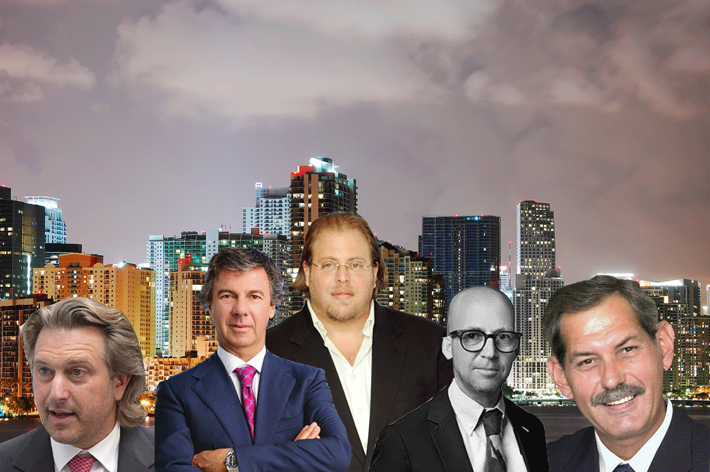 Miami skyline (Credit: Wyn Van Devanter), from left: Carlos Melo, Ugo Colombo, Gil Dezer, David Polinsky and Jack McCabe