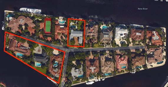 The four Harborage Isle properties once owned by Sylvia Baldini