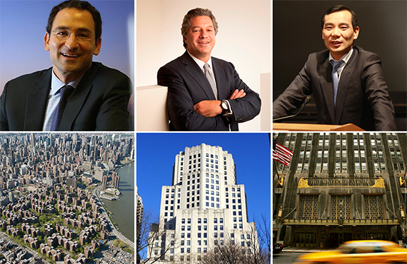 Clockwise from top left: Jonathan Gray, Marc Holliday, Wu Xiaohui, the Waldorf Astoria, 11 Madison Avenue and Stuy Town