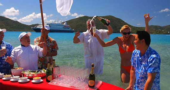 The eating habits of the very wealthy include champagne and caviar toasts in the middle of the ocean