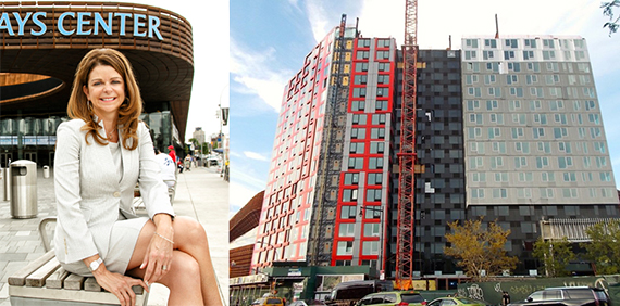 MaryAnne Gilmartin and the modular building at 461 Dean Street in Brooklyn