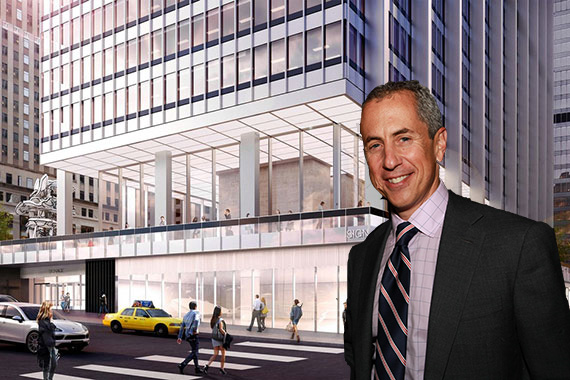 A rendering of 28 Liberty Street in the Financial District (inset: Danny Meyer)