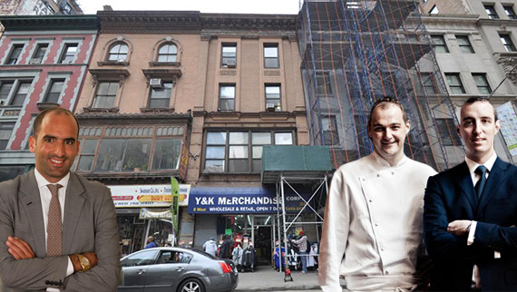 From left: Jack Terzi, Daniel Humm and Will Guidara with 6-8 West 28th Street in NoMad