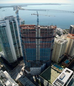 A photo of the 46-story BrickellHouse tower when it was under construction