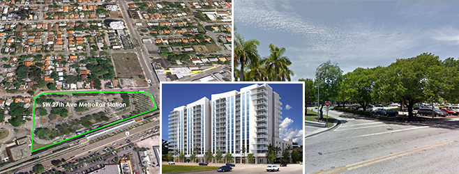 Coconut Grove development site and a rendering of the project