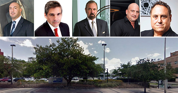 From left: Gary Nader, Jorge Brugo, Jorge Perez, Gregg Covin and Chad Oppenheim and the 520 Biscayne Boulevard site