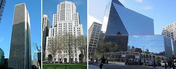 From left: The GM Building at 767 Fifth Avenue, 11 Madison Avenue And 51 Astor Place