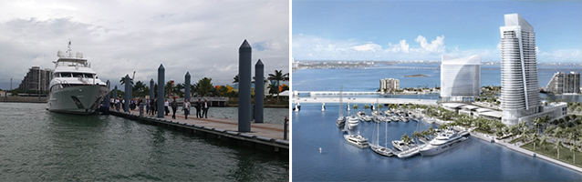A photo from Friday's tour and a rendering of the Island Gardens Deep Harbour Marina