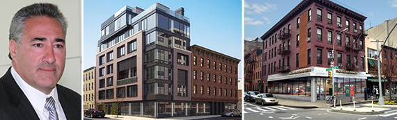From left: Peter DiTommaso, rendering of 119-123 Kent Avenue in Williamsburg And 197 Eighth Avenue in Chelsea