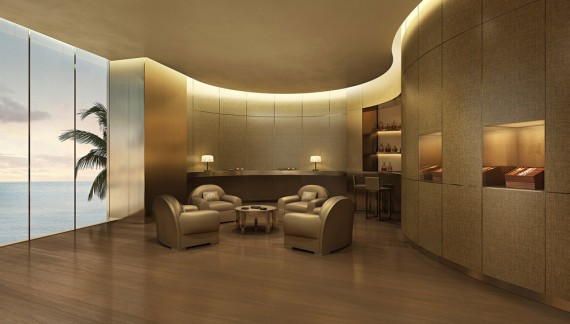 A rendering of the cigar room in the Residences by Armani/Casa project in Sunny Isles Beach