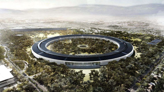 A rendering of Apple’s “spaceship” campus in Cupertino