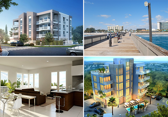 Renderings of the Fordham and Elysian and a view of Deerfield Beach