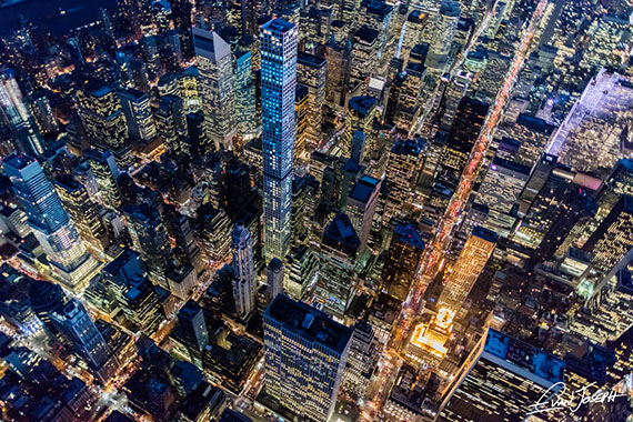 Aerial night view of Midtown Manhattan (credit: Evan Joseph)