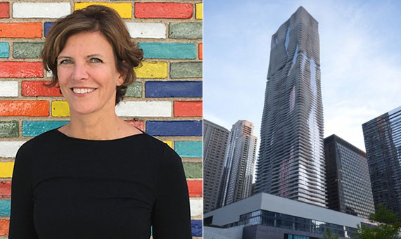 Jeanne Gang and her most famous work, the 859-foot-tall Aqua, in Chicago