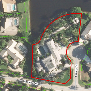 An aerial view of the home's 1.2-acre lot