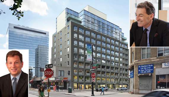 From left: Rendering of 42-15 Crescent Street (inset: Meadow Partners' Jeffrey Kaplan and World Wide Group's James Stanton)