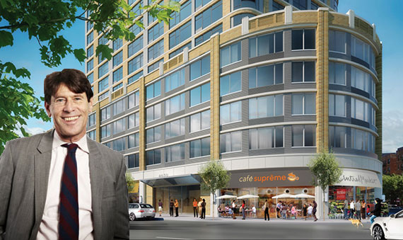 Paul Travis and a rendering of 4650 Broadway (credit: Sherman Acadia Ave LLC/DCP)