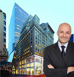 Coach CEO Victor Luis and a rendering of 685 5th Avenue