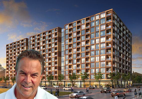 Jeff Greene and rendering for micro apartments at 550 Banyan Boulevard