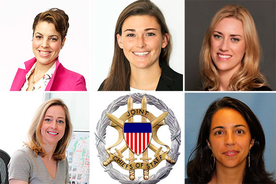 Clockwise from top left: Natalie Diaz, Lexie Hearn, Leslie Fox, Clare Newman, a Joint Chiefs of Staff ID badge and Ashley Cotton