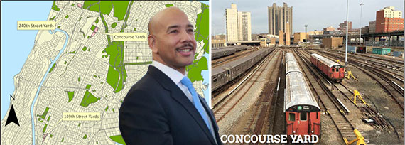 Bronx Borough President Ruben Diaz, Jr. with a map of study sites and Concourse Yards