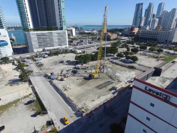 The Miami Worldcenter construction site along Northeast Seventh Street