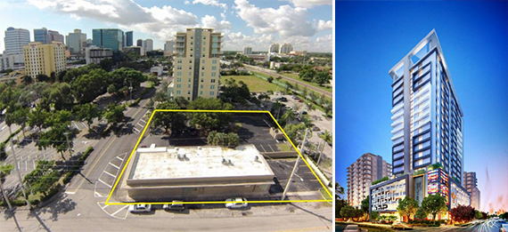 Flagler Village site and a rendering of the project