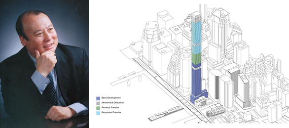 From left: Lu Zhiqiang and a diagram of The Planned 80 South Street (credit: Oceanwide Holdings)