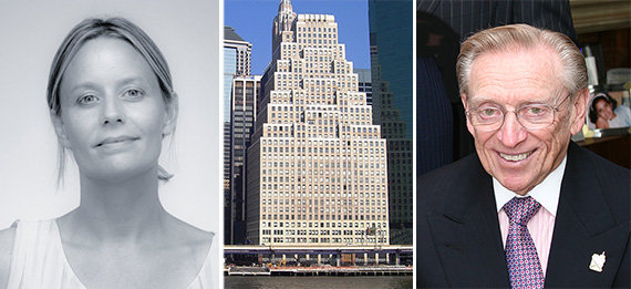 From left: Droga5's Sarah Thompson, 120 Wall Street in the Financial District and Larry Silverstein