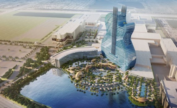 The proposed guitar-shaped hotel that would be built in the Seminole Tribe's Hollywood entertainment complex