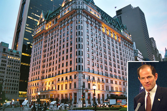 The Plaza Hotel in Midtown (inset: Eliot Spitzer)
