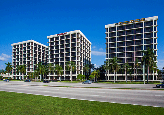 The three office towers in West Palm Beach